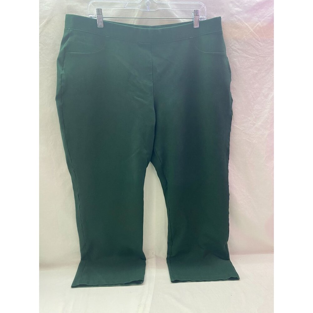 Susan Graver Womens XLP Petite Hunter Green Pull On Stretch Knit Straight Pants